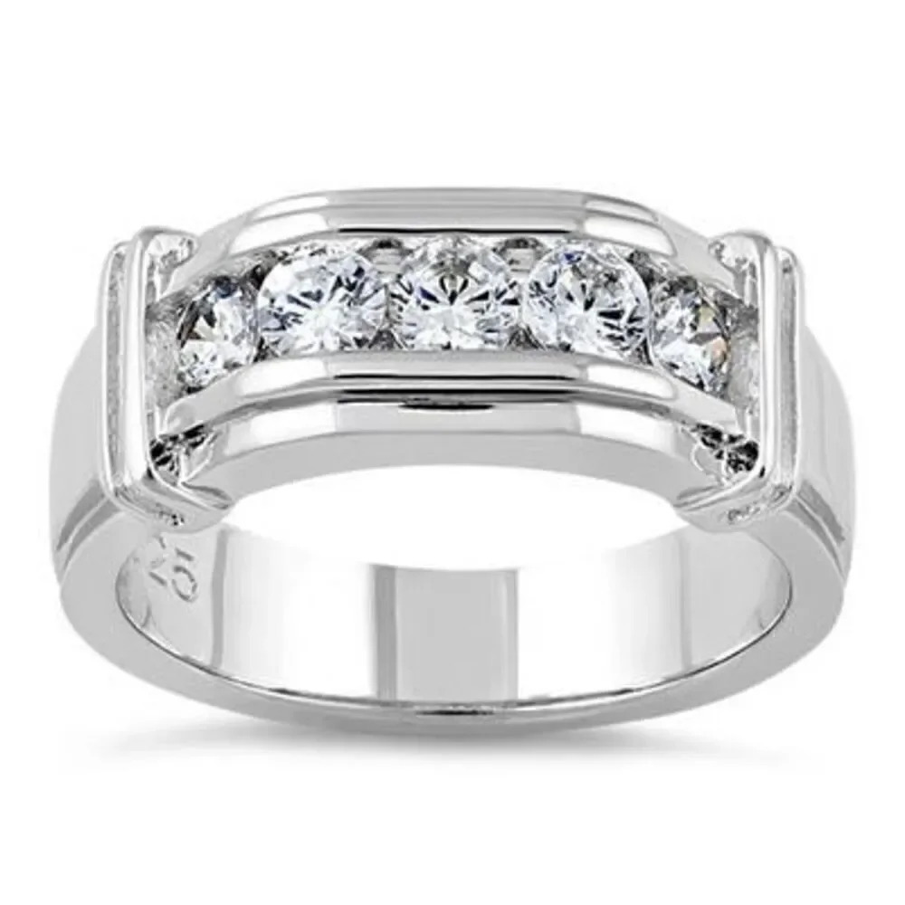 Sterling Silver Men's Wedding Band CZ Ring
